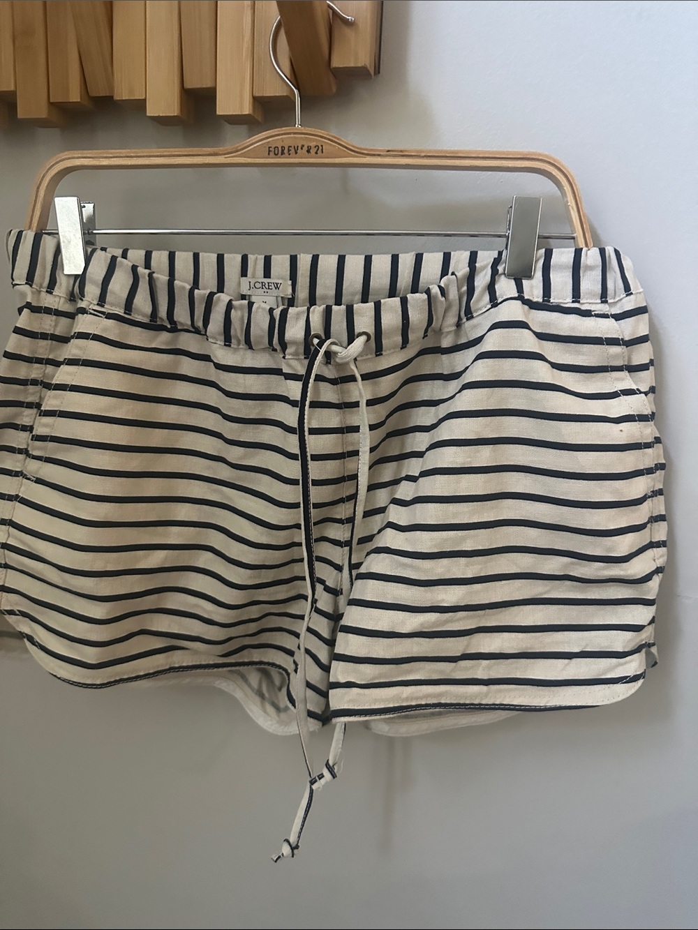J. Crew Cream and Navy Striped Drawstring Shorts